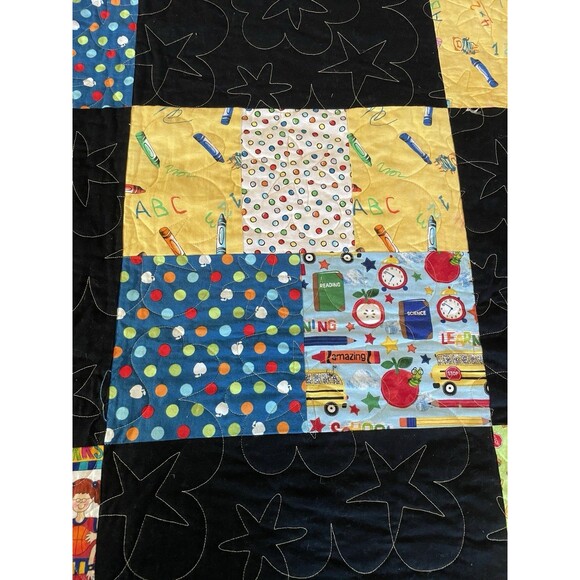 85x61"- Twin Size QUILT Handmade Machine Quilted School Bus ABC Theme - Picture 6 of 14